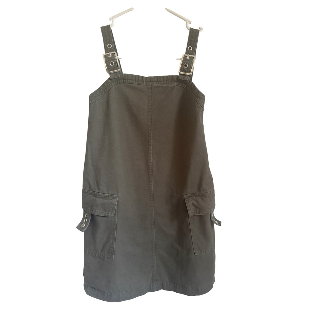 Rachel Zoe Girls Olive Green Cargo Pinafore Overall Dress Size 7 Utility Cotton